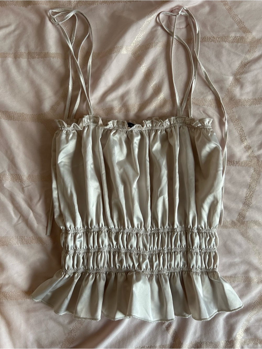 Zara Cream Smocked Ruffled Cami Top